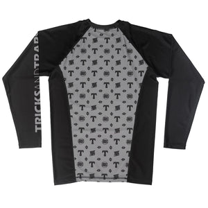 Tricks and Traps black and silver long sleeve jiu jitsu rash guard