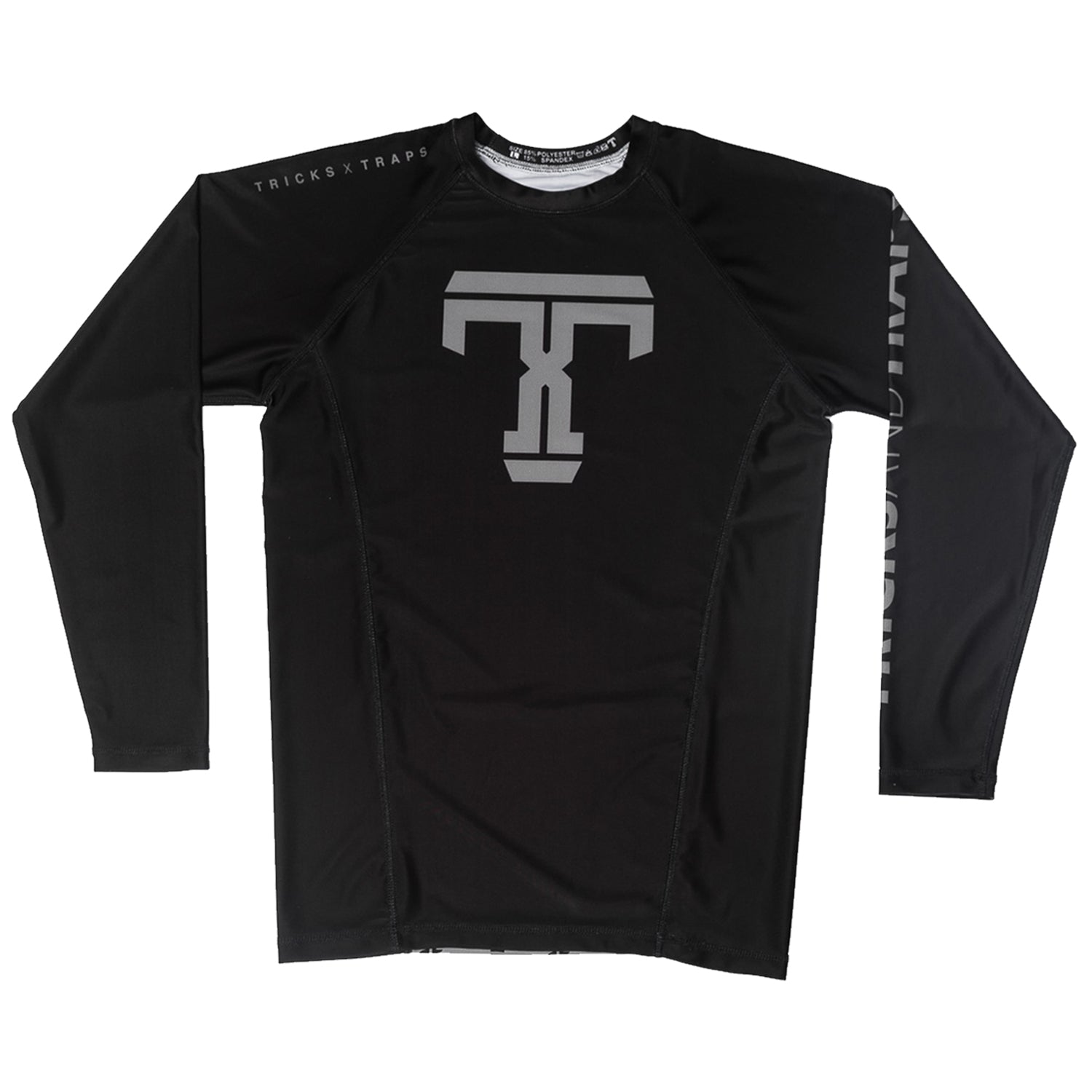 Tricks x Traps long sleeve jiu jitsu rashguard.